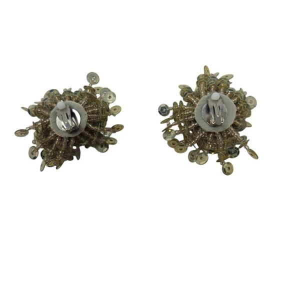 Vintage Cluster-Style Silver Sequin & Beaded Earrings | 2.25" Statement Design - Picture 4 of 4